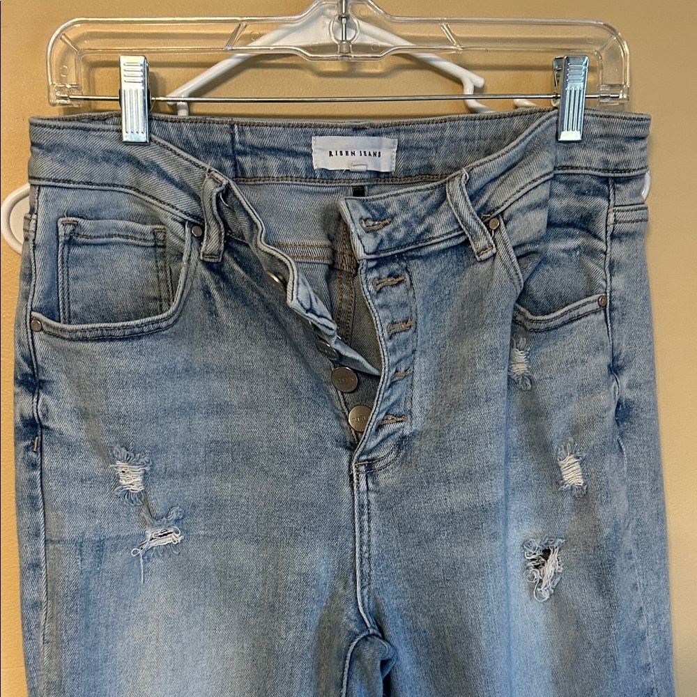 Risen Rayna Button fly High Rise Distressed Flare Jeans - Picture 3 of 9